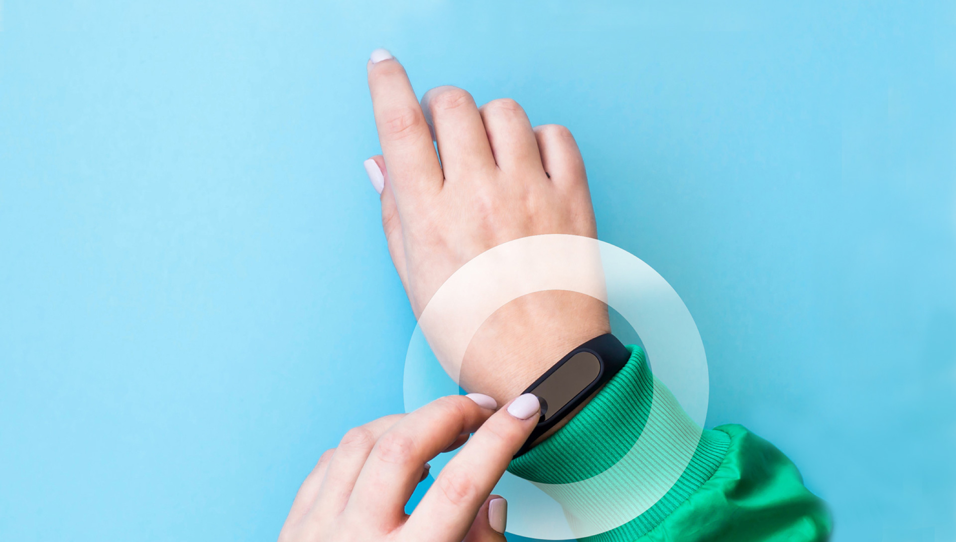 a wearable health device on a persons wrist