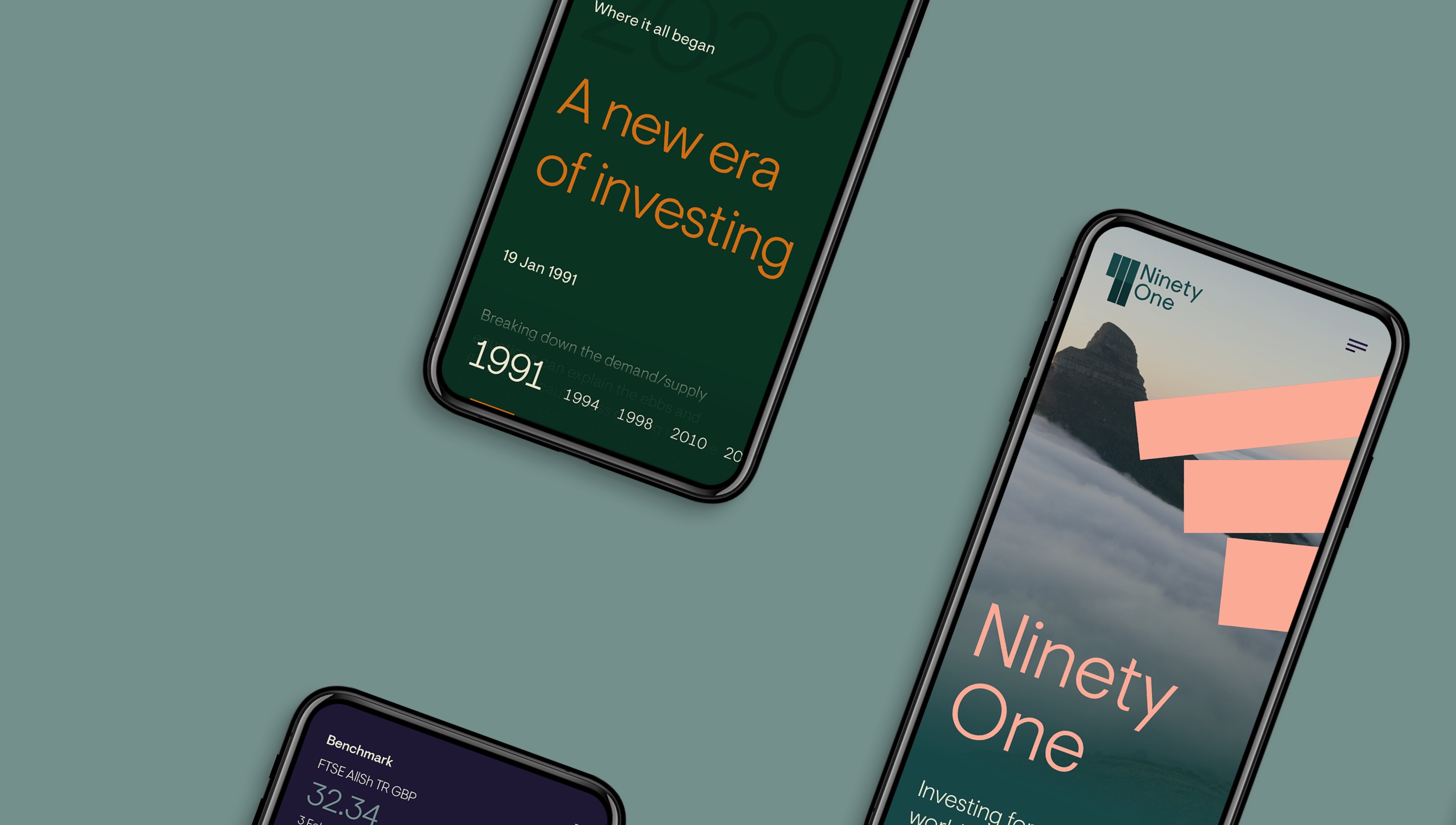 image of Ninety One app on multiple phones